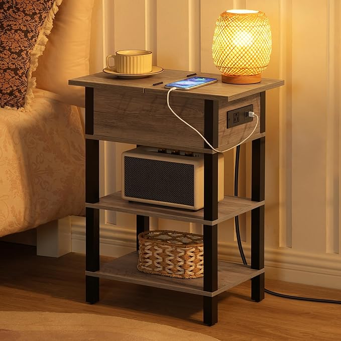 HOOBRO End Table with Charging Station, Flip Top Side Table with USB Ports - Image 2