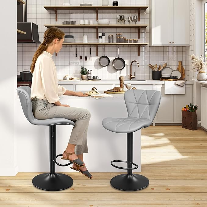 Bar Stools Set of 2, Adjustable Swivel Bar Chairs - Image 2