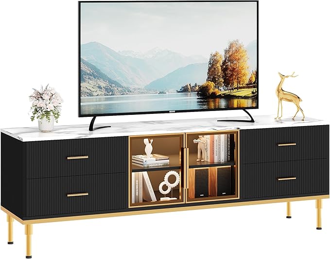 Garvee LED Lighted TV Stand for 55-75" TVs, Modern Entertainment Center - Image 3