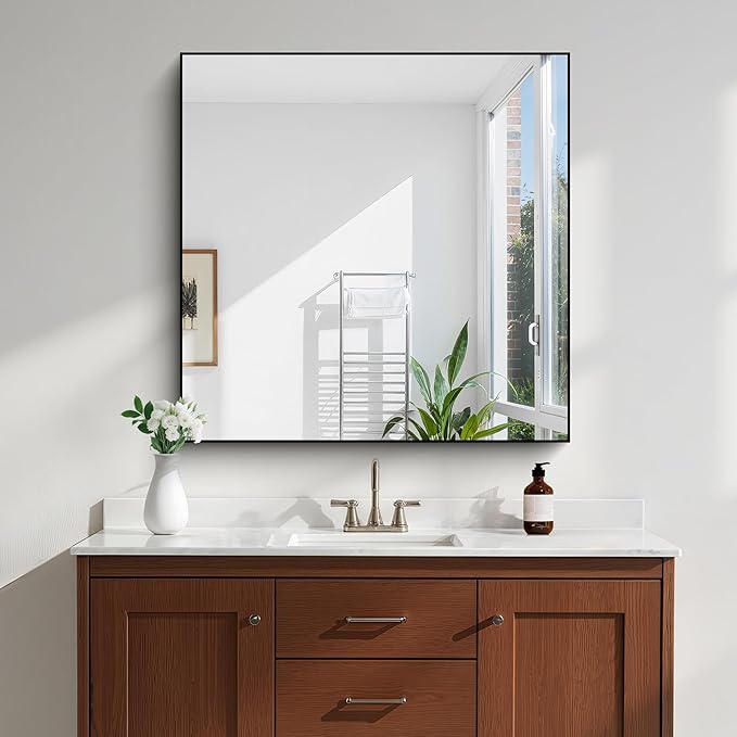 KOCUUY 36x36 Inch Large Black Wall Mounted Mirror, Aluminum Framed Decorative - Image 6