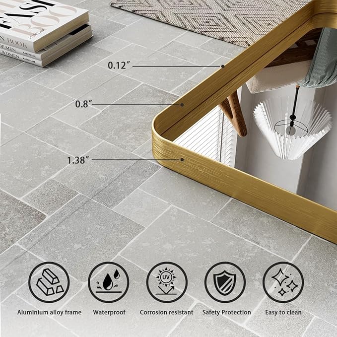 Koonmi Gold Bathroom Mirror for Wall, 30x40 Inch Matte Metal Deep Framed - Image 6