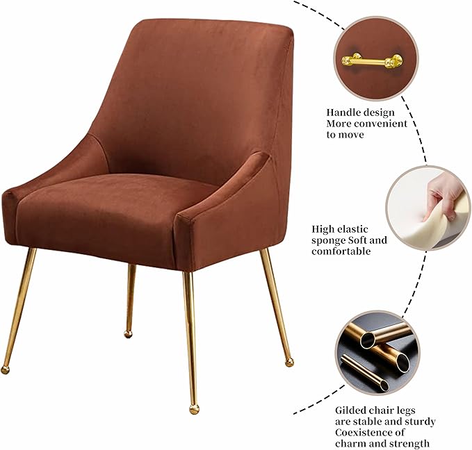 Modern Velvet Dining Chairs Set of 2, Contemporary Upholstered Furniture - Image 6
