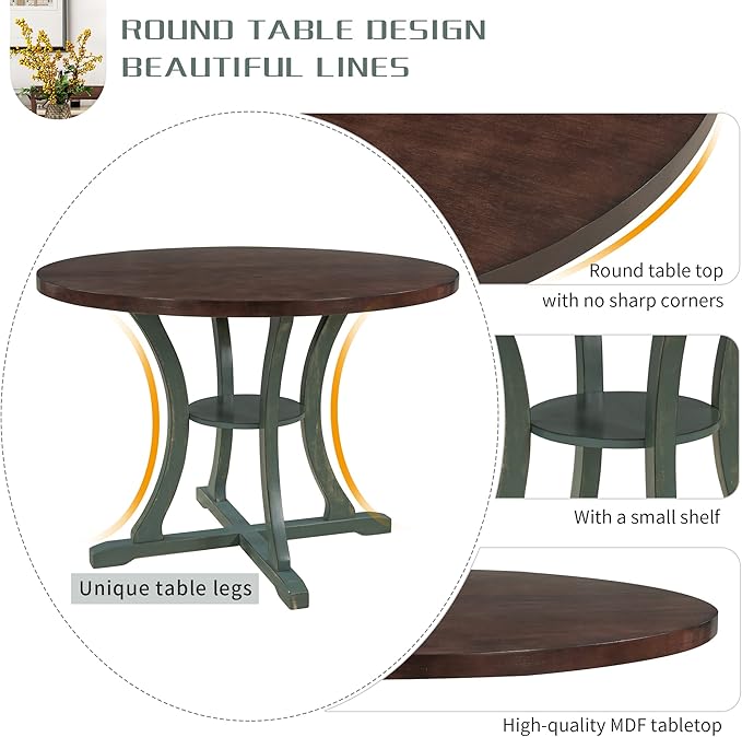 Merax 5 Piece Round Dining Table Set 4 Retro Chairs - Image 5
