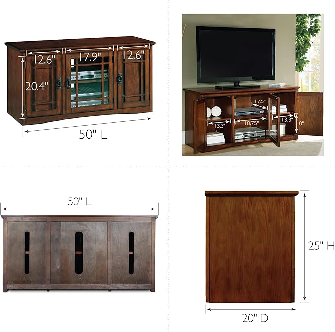 Leick Home 82350 Solid Wood Mission Oak Three Door TV Stand - Image 3