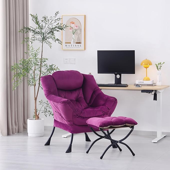 Lazy Chair with Ottoman, Modern Accent Chair Lounge Leisure Sofa Chair with - Image 3