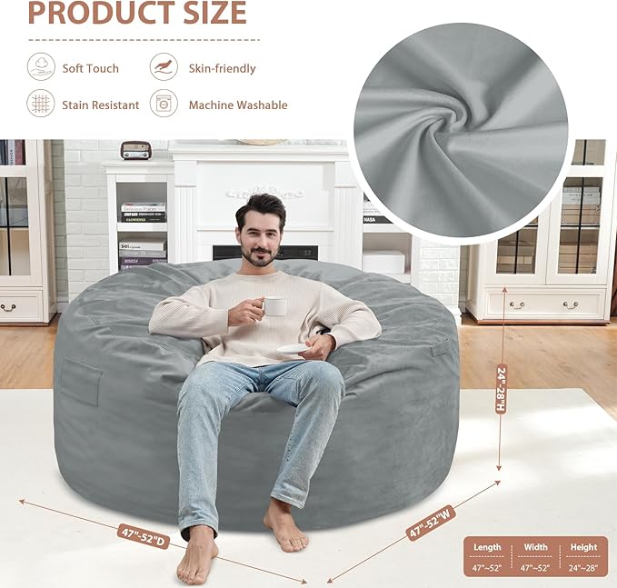5FT Bean Bag Chair, Large Bean Bag Chairs - Image 3
