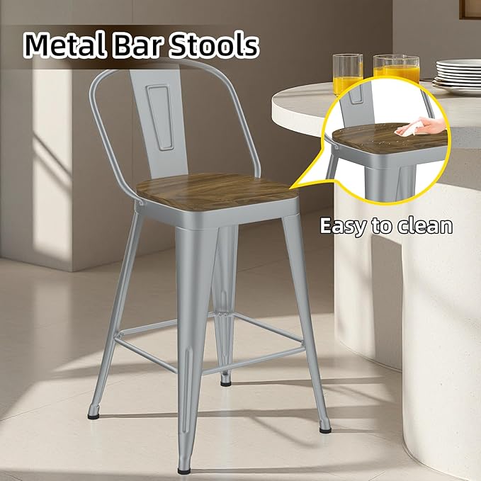 Metal Bar Stools Set of 4, High Back Bar Stools - Image 6