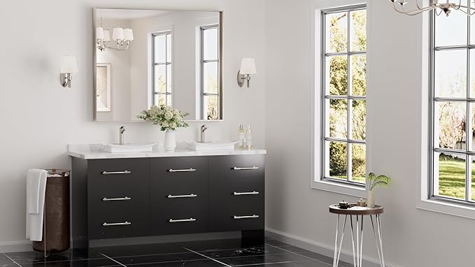 Keonjinn 48 x 40 in Brushed Nickel Bathroom Mirror, Rectangular Wall Metal - Image 2