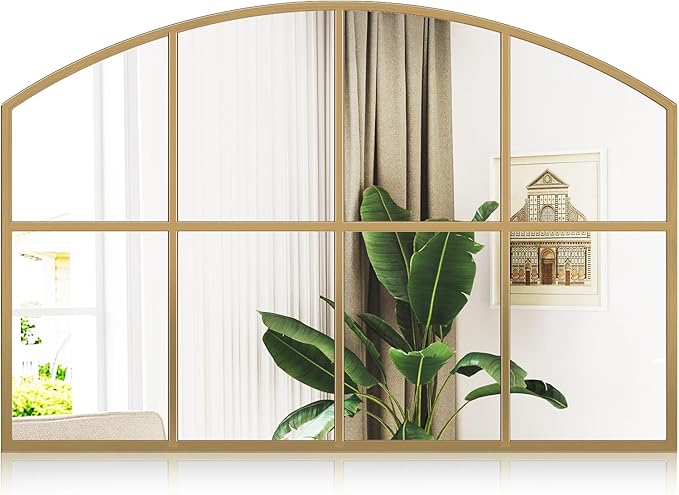 Wide Arched Mirror, Antique Brass Farmhouse Mirrors by Brauthon
