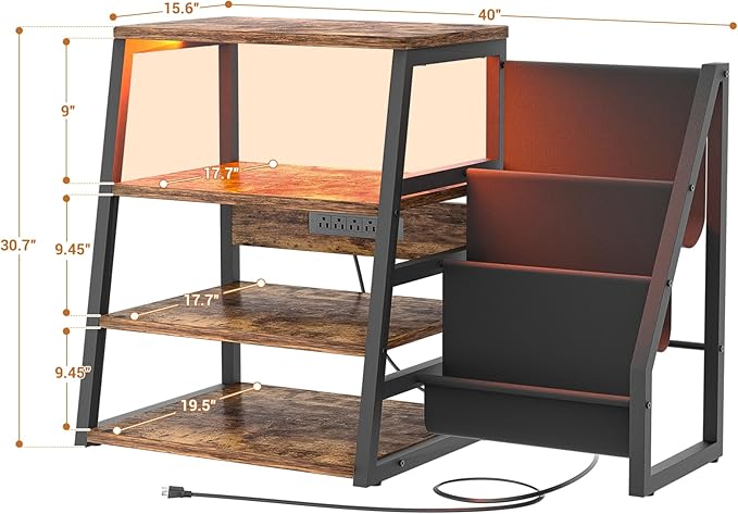 AV Media Stand with Outlets, Stereo Stands and Racks with Vinyl Storage - Image 3