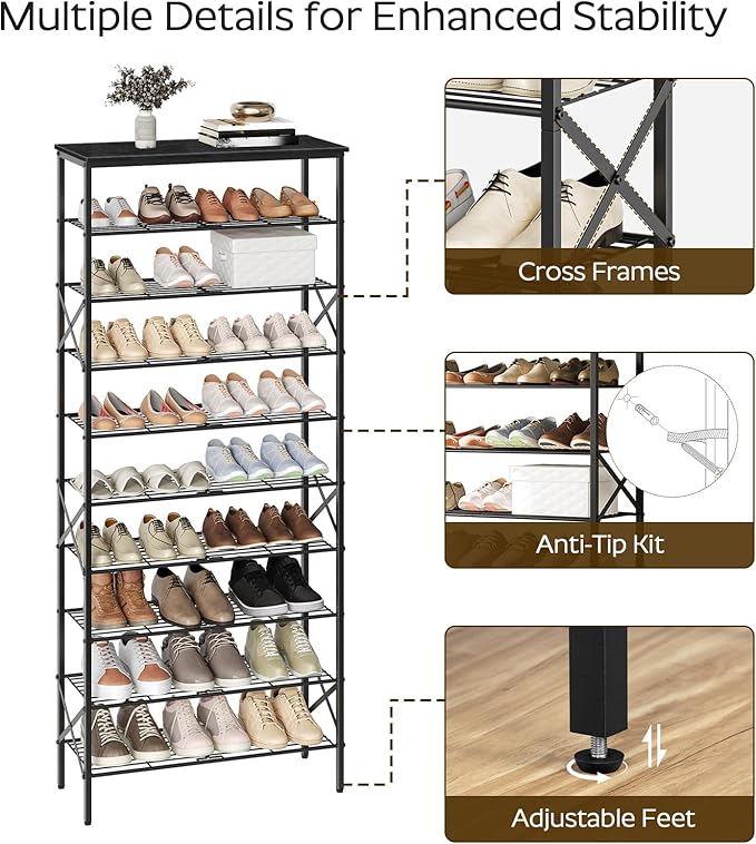 10 Tier Shoe Rack, Large Capacity Shoe Storage Organizer Holds 40 Pairs - Image 5