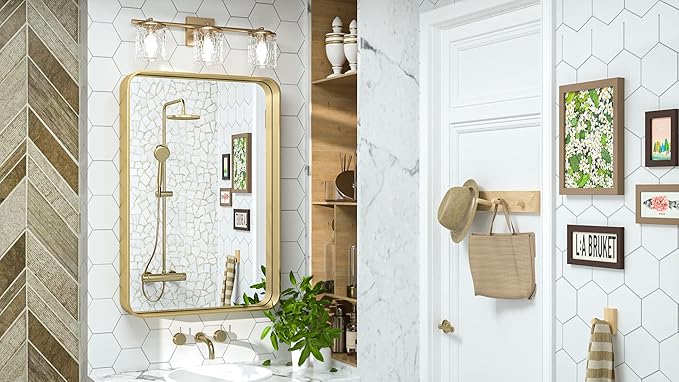 TokeShimi 20 x 30 Inch Gold Bathroom Wall Mirror Vanity Metal Frame Round - Image 2