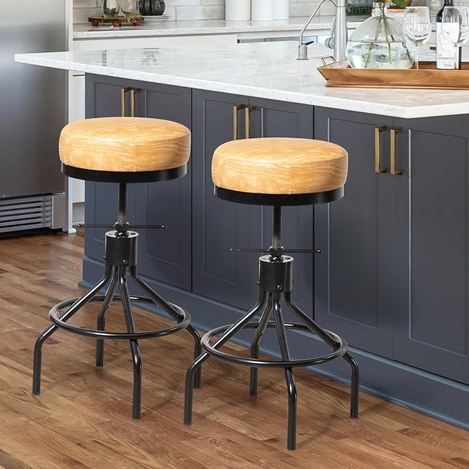 Swivel Bar Stools Set of 2 Adjustable Swivel Round Barstools Modern PU Leather - Image 8