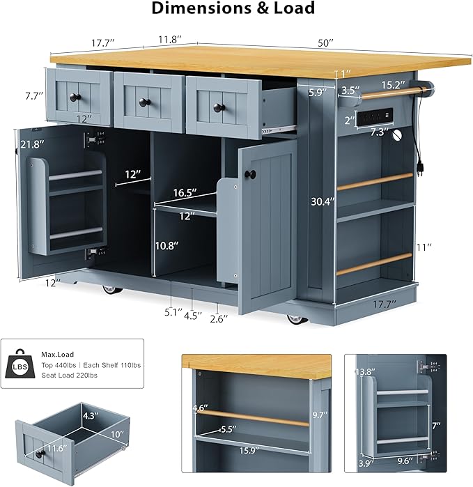 YOTPO 53" Large Kitchen Island - Image 2