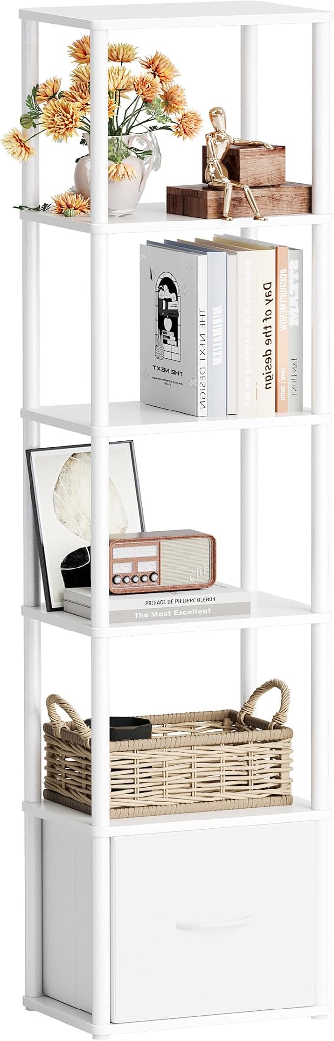 6-Tier Bookshelf with Drawer, Narrow Bookshelves Organizer, Floor Standing by Unknown