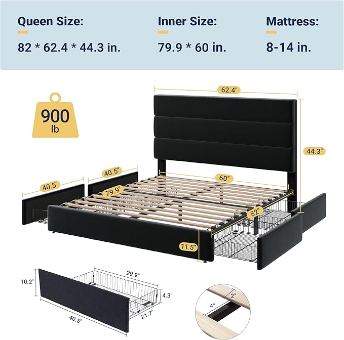 Allewie Modern Queen Size Platform Bed Frame - Image 2