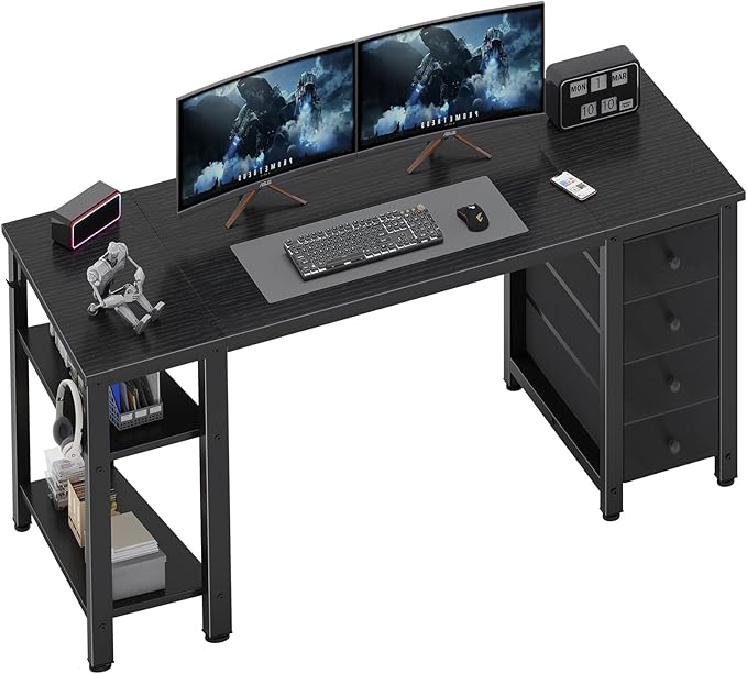 Lufeiya Gaming Desk with 4 Fabric Drawers & Storage Shelves, 55 inch Computer by LUFEIYA