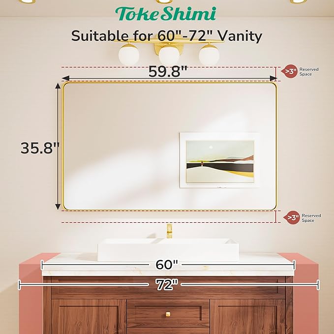 TokeShimi Brushed Nickel Vanity Mirror 60x36, Bathroom Mirror Framed Aluminum - Image 2