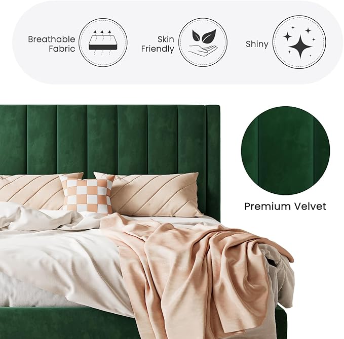 SHA CERLIN Twin Bed Frame/Velvet Upholstered Platform Bed Frame - Image 4