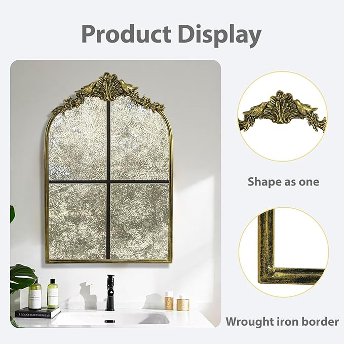Retro Palace Style Mirror, Antique French Retro Arch Mirror, Suitable - Image 4