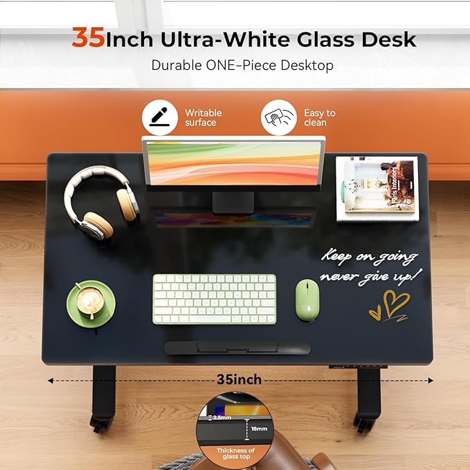 Glass Standing Desk，35inch Whole Piece Rolling Sit Stand Table - Image 4