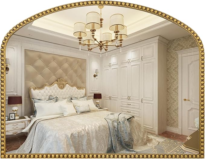 28"x36" Large Arch Wall Mirror, Decorative Beaded Frame Hanging Vanity Mirror by Fobule