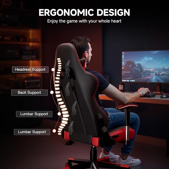 GTRACING Gaming Chair with Reclining Backrest, Adjustable Height and Swivel Base - Image 5