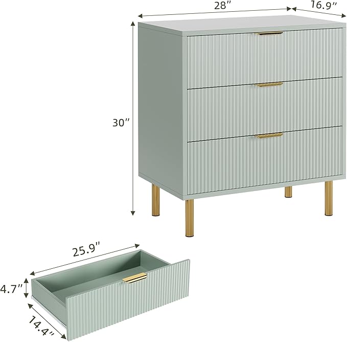Green Dresser, Modern 3 Drawer Dresser - Image 2