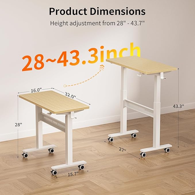Mobile Walking Pad Desk with Wheels, Pneumatic Small Rolling Standing Desk - Image 2