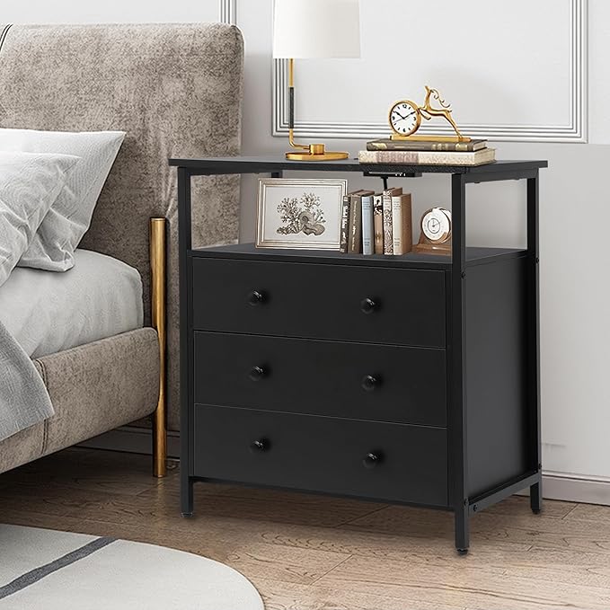 3 Wooden Drawers Night Stand, 27 Inch Wide Nightstand - Image 6