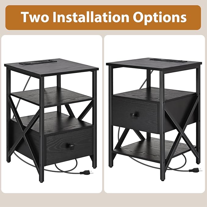 End Table with Wireless Charging Station, End Table with Wood Drawer, Night - Image 5