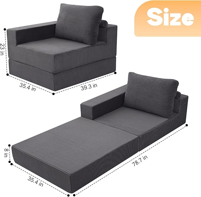 MeMoreCool Convertible Sofa Bed Foldable Boneless Couch, Folding Sleeper Chair - Image 2