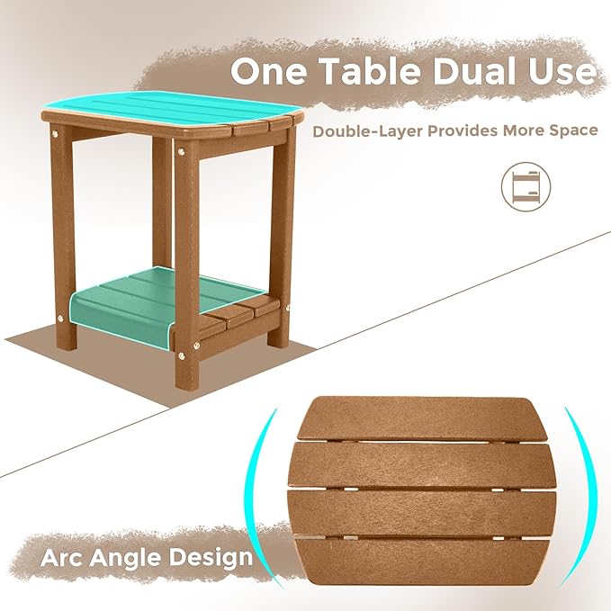 Adirondack Square Outdoor Side Table, 2-Tier Storage Patio Side Table, HDPE End - Image 7