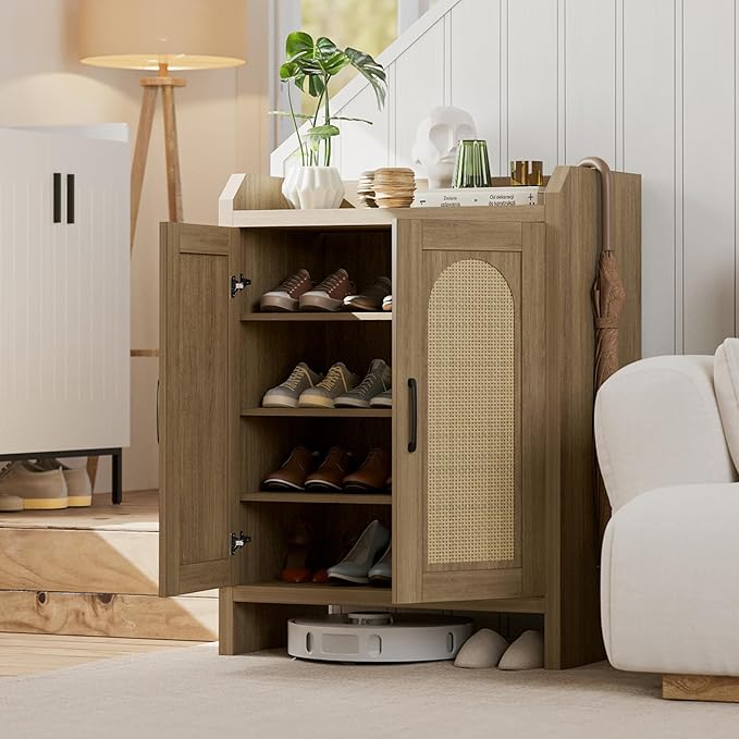 Shoe Cabinet Storage for Entryway, Rattan Storage Cabinet, Wooden Shoe Rack - Image 5