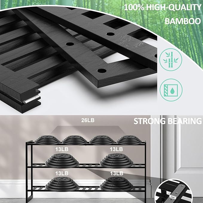 Bamboo Shoe Rack for Entryway, Stackable 3 Tier Shoe Organizer Shelf Storage - Image 6