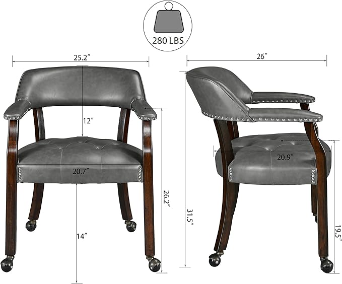 LEEMTORIG Dining Chairs with Casters and Arms, Rolling Dining Chairs with Wheels - Image 3