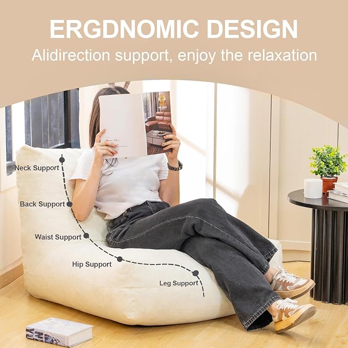 Bean Bag Chairs for Adults, Memory Foam Bean Bag Chair, Spacious Single Sofa - Image 3