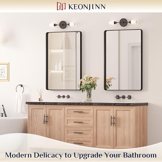 Keonjinn Black Bathroom Mirror for Vanity 24 x 36 Inch Metal Framed Wall Mirror - Image 2