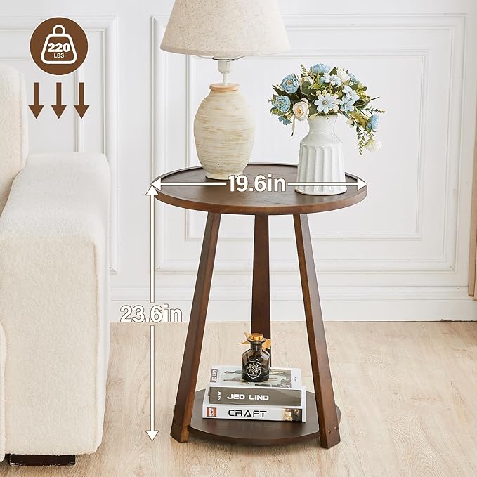 Uniclinens Round End Table, Solid Wood Round Side Coffee Table, Small Bedside - Image 2
