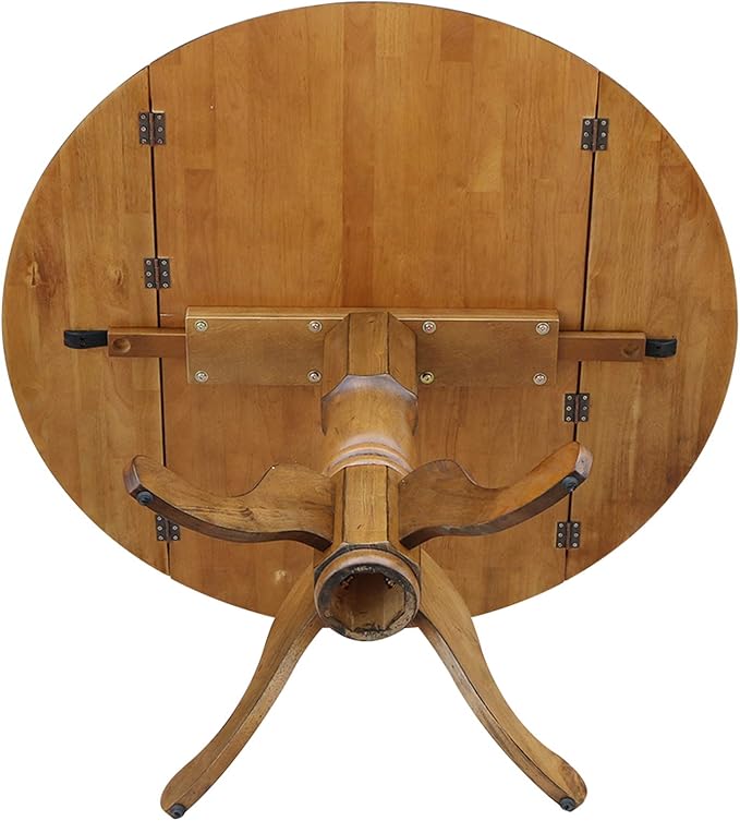 42" Round Dual Drop Leaf Pedestal Dining Table Solid Wood, Easy Assembly - Image 10