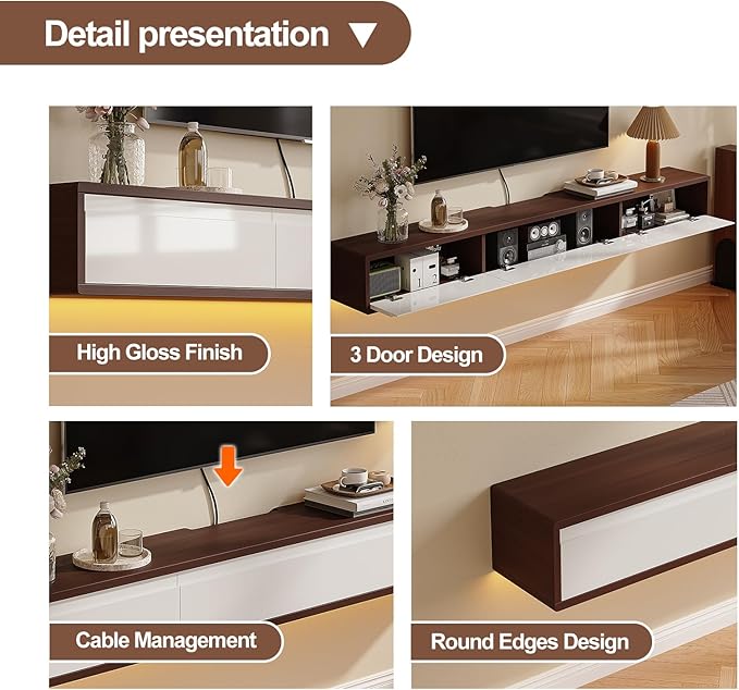 Floating TV Stand High Gloss, Floating TV Console, Under TV Shelf - Image 5