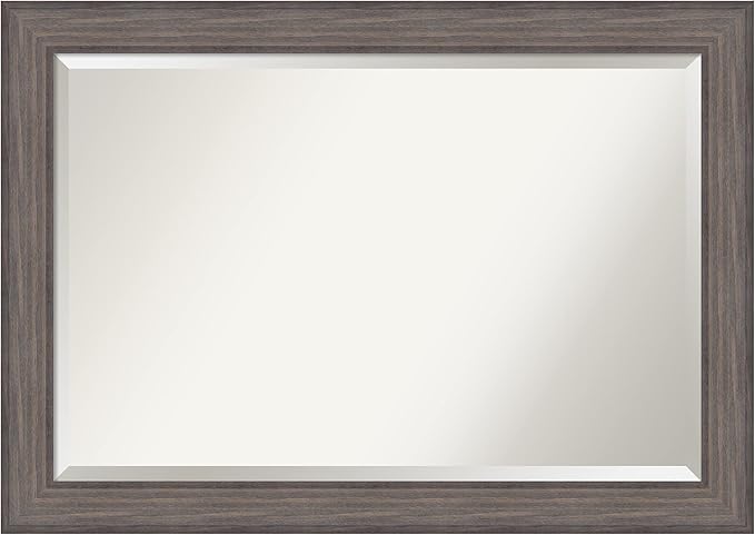 Amanti Art Grey Wall Mirror 29x41 Country Barnwood Rectangle Bathroom Mirror by AmantiArt
