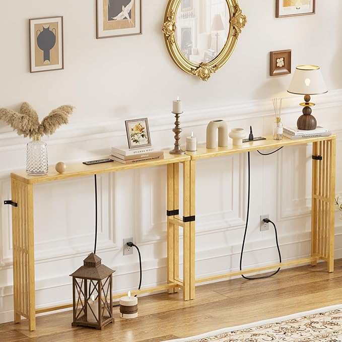 2 Pack Narrow Console Table Bamboo, 78.8" Long Entryway Tables by EZ2LIVE