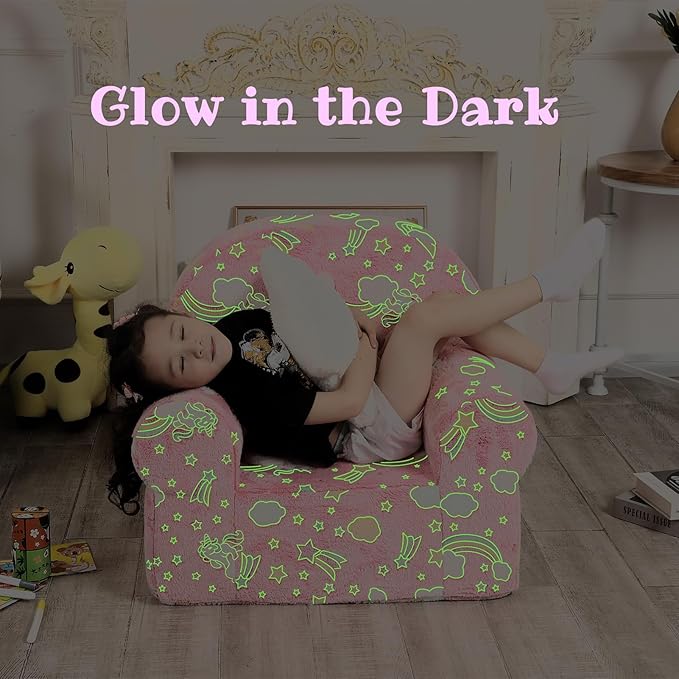 Rainbow Unicorn Kids Sofa with Star Throw Pillow, High Back Toddler Chair Glow - Image 3
