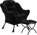 Lazy Chair with Folding Ottoman, Accent Chair Plush Upholstered with Metal by Youtanic