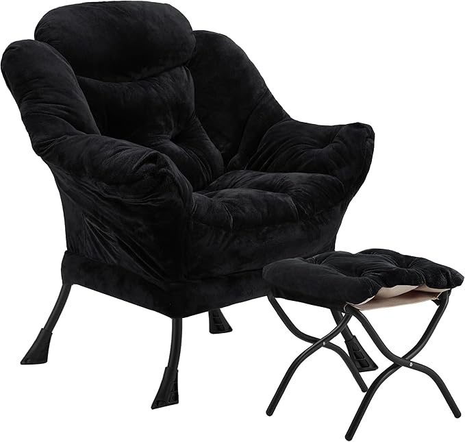 Fabric Lazy Chair with Ottoman, Oversized Upholstered Sofa Chair by Halituny