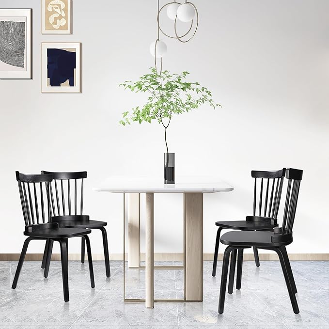 Unovivy Wood Dining Chairs Set of 2, Windsor Farmhouse Spindle Back, Widen Seat - Image 2