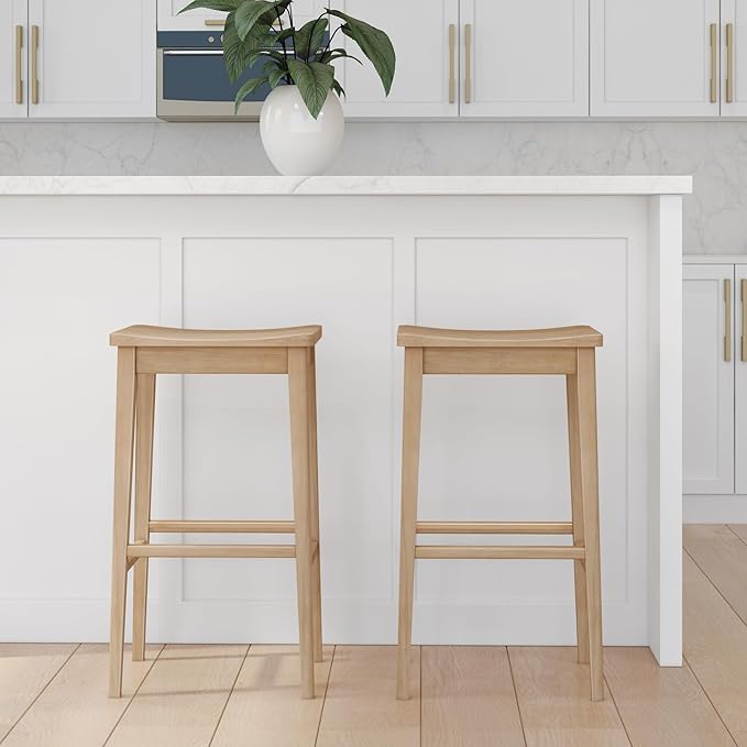 Plank+Beam Smythe Bar Stool, Sturdy Wood Modern Kitchen Bar Height Stool - Image 8