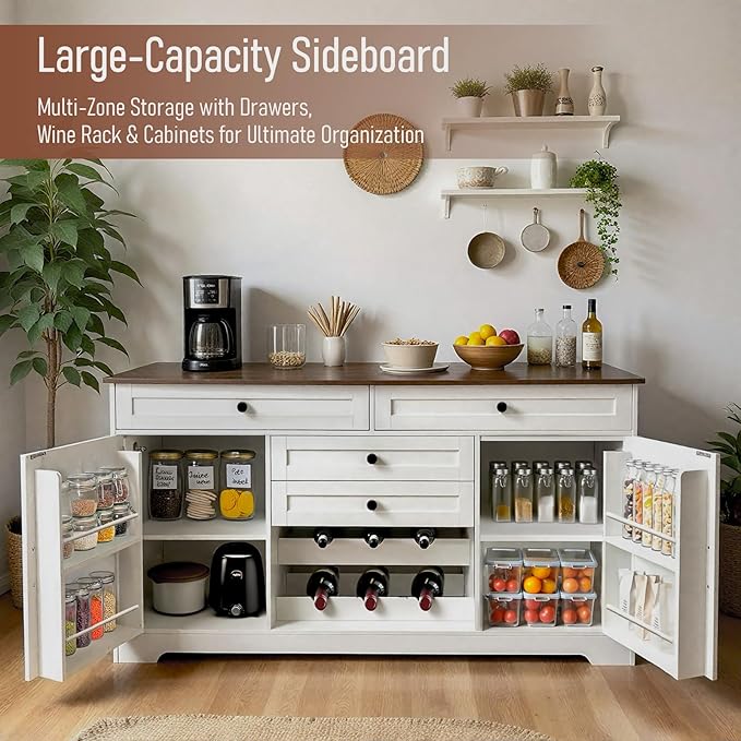 Modern Buffet Cabinet with 4 Drawers, 2 Doors & Adjustable Shelf, Large - Image 3