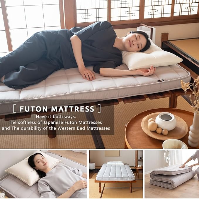 EMOOR Japanese Padded Futon Mattress Machi Small-Twin Gray, Gusset Foldable - Image 4